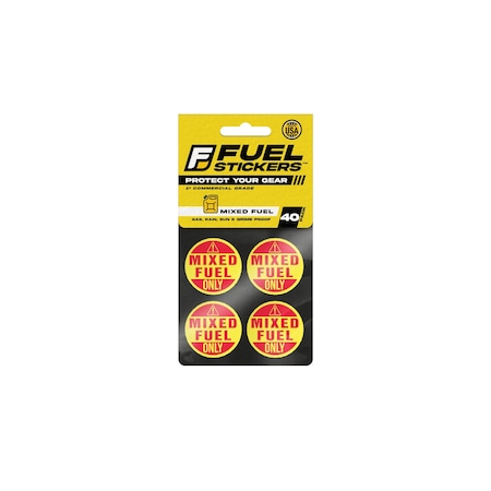 Fuel Stickers Mixed Fuel Sticker, 2-Cycle Label: Fuel Can & Outdoor Power Equip., Hvy-Dty, 1'' Dia, 40PK Z-1RMFO-40PK